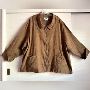 Flax Linen Zipper Jacket EUC pockets 3G 3x